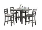 Classic Dining Room Furniture Gray Finish Counter Height 5pc Set Square Dining Table w Shelves Cushion Seat Ladder Back High Chairs Solid wood