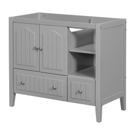 36" Bathroom Vanity Base Only;  Solid Wood Frame and MDF Boards (Color: Grey)