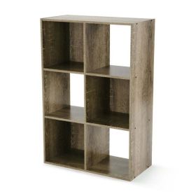 6-Cube Storage Organizer 3-Tier Bookcase Display Shelf for Home Office (Color: Rustic Brown)